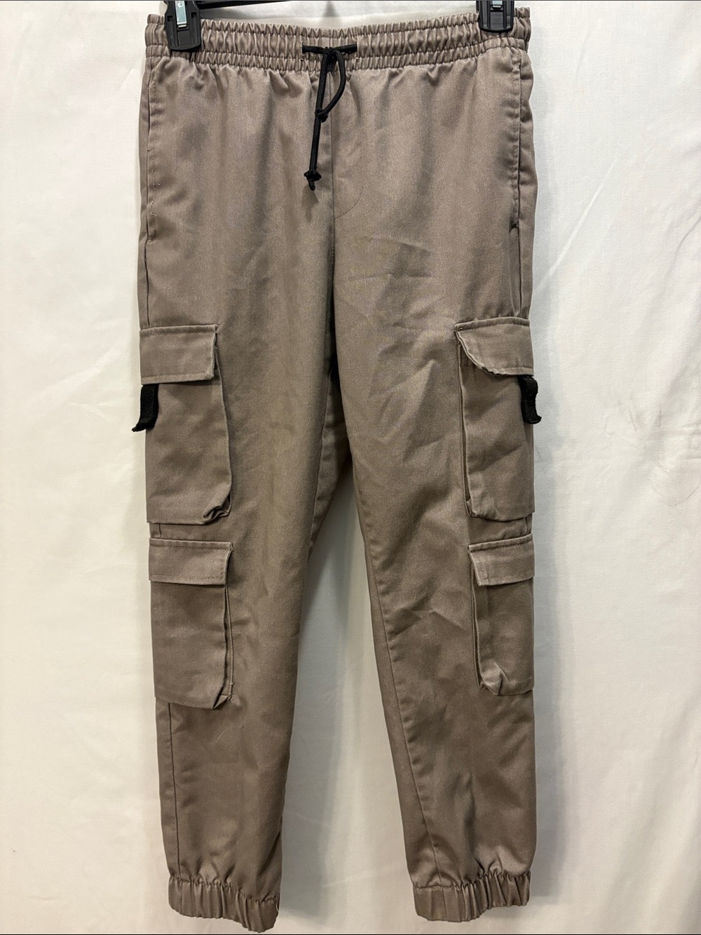 Triumph Over Tragedy Big Boy Cargo Pants in Taupe with Black Drawstring